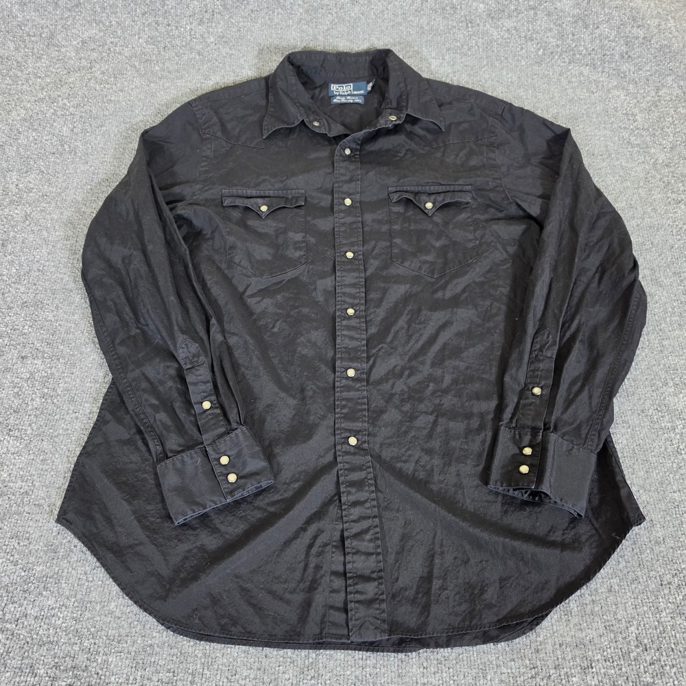 90s Polo Ralph Lauren Classic Western Black Pearl Snap Shirt Mens Large Cotton